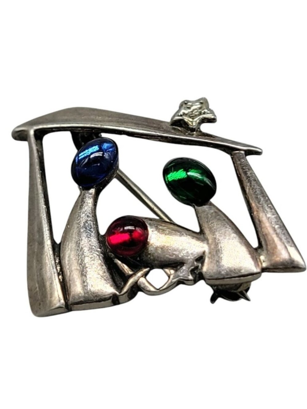 Silpada Christmas Brooch Sterling Silver Nativity Red Green Blue Cabachons 925 - Picture 3 of 9